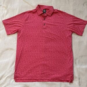 FootJoy Golf Polo Mens Lg Pink Excellent Floral Print Performance Short Sleeve
